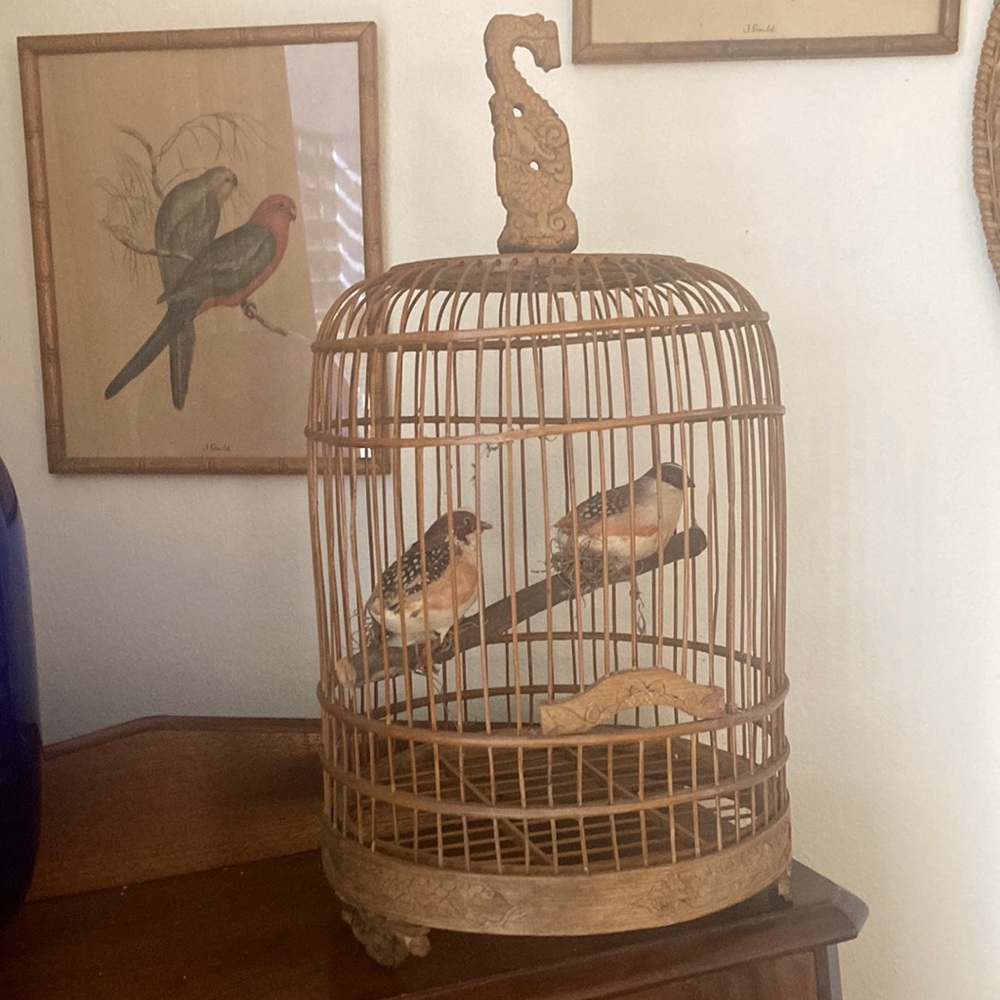 Antique Wood Birdcage Oriental Decorative